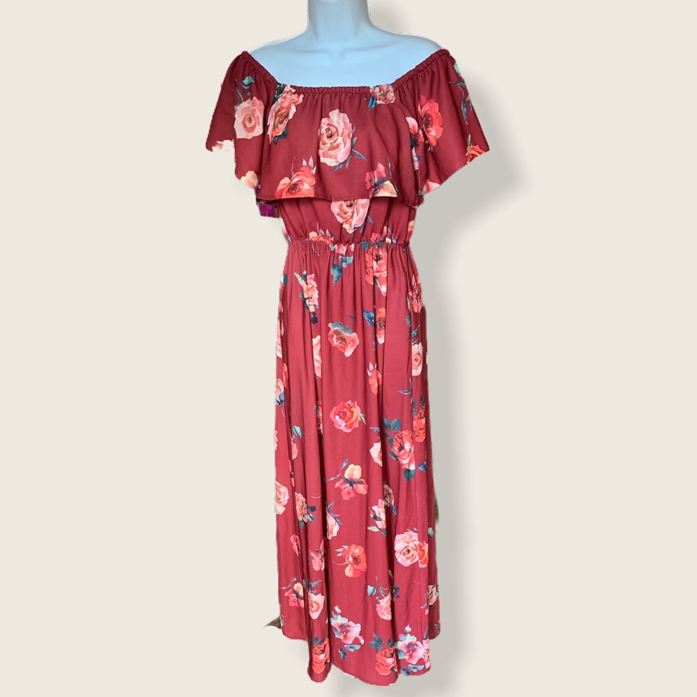 Sugar Lips Off Shoulder Flounce Maxi Dress